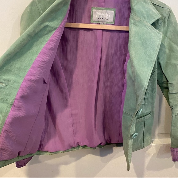 Wilsons Leather Maxima Sage Green Suede Jacket y2k vintage spring pastel - Picture 12 of 13